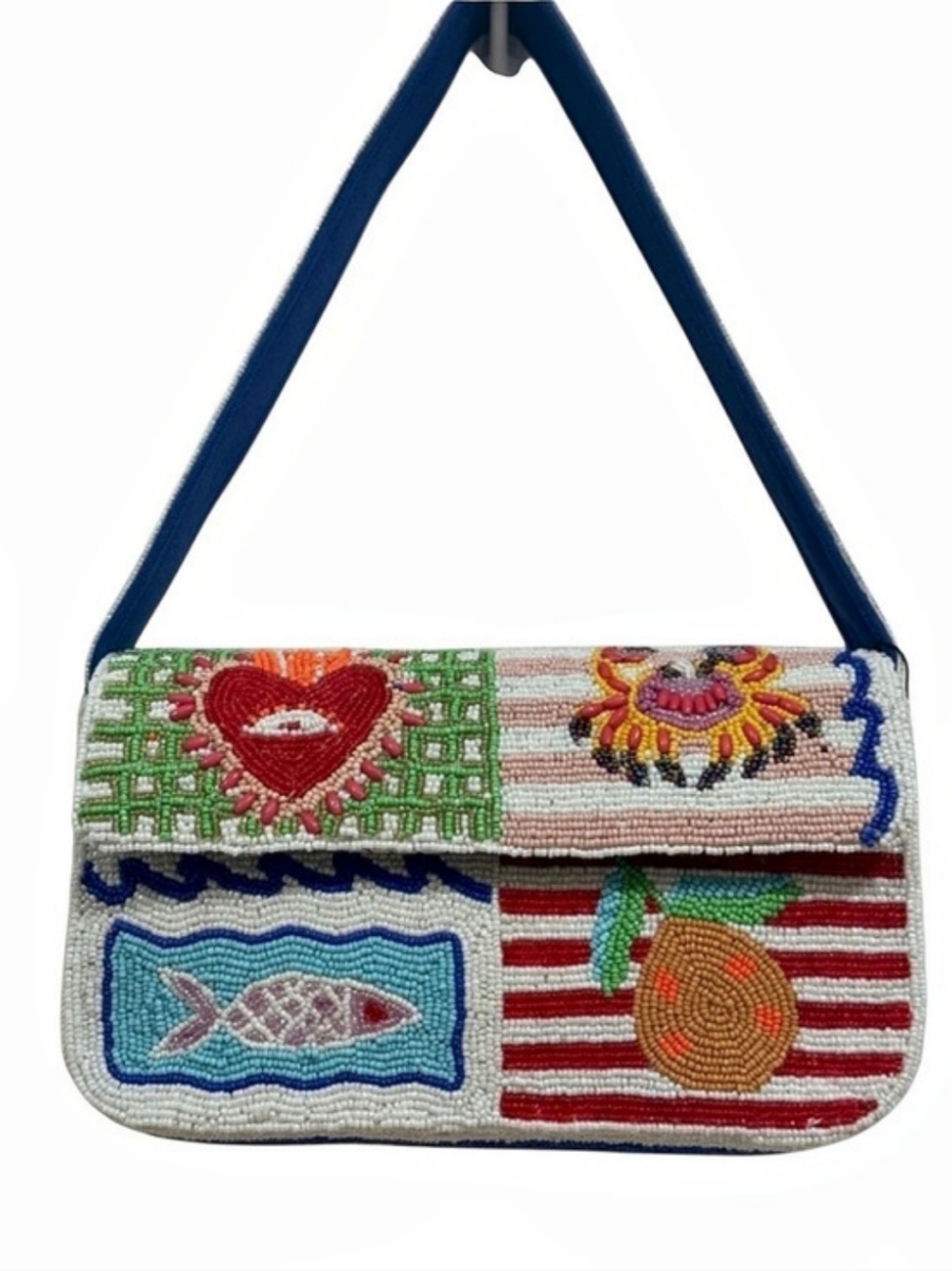 ๐โช๏ธAmerica & Beyond โช๏ธBeaded Shoulder Bag Nautical Crab Fish Heart
